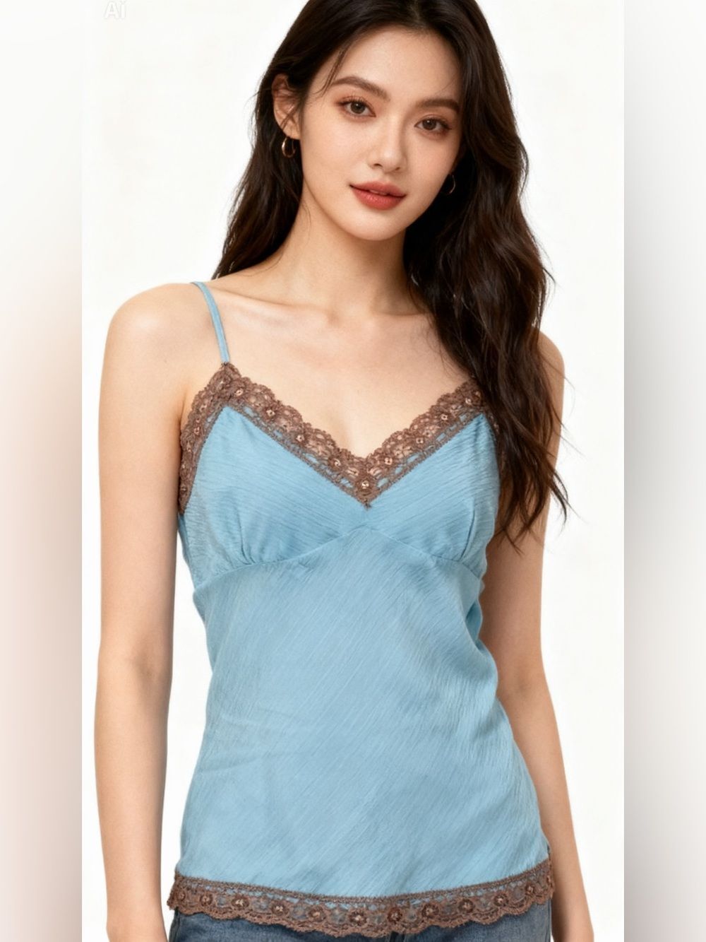 NWT Gold Hawk Silk Camisole Tank Top Small Dream Blue/Brown